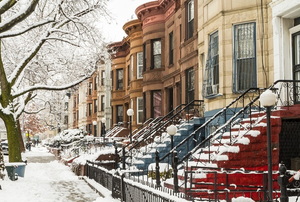 brownstone apartments in winter