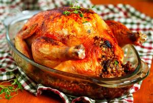 A stuffed, Thanksgiving turkey.