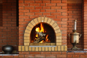 A fireplace.