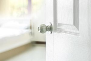 white interior door with silver knob