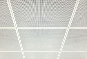 Perforated, white ceiling tiles.