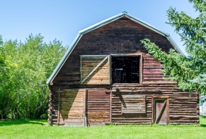 A gambrel roof on a barn.