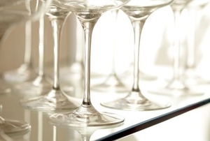 glass shelf with wine glasses