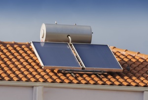 Solar energy panels on a roof.