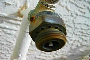 A vacuum breaker on a hose bibb.