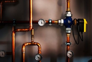 A plumbing system with valves and meters