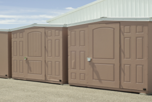 Row of taupe colored sheds