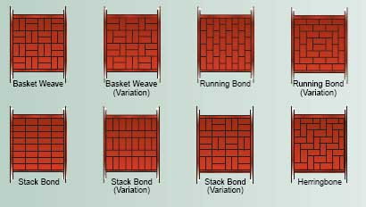 All patterns shown are for brick having a 4" x 8" face size and would have to be