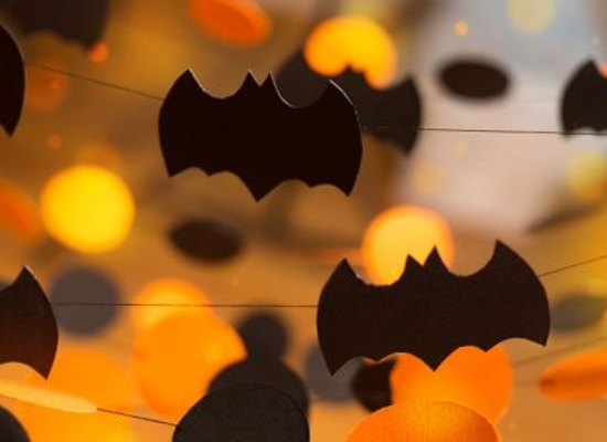 paper bats and circles in Halloween colors