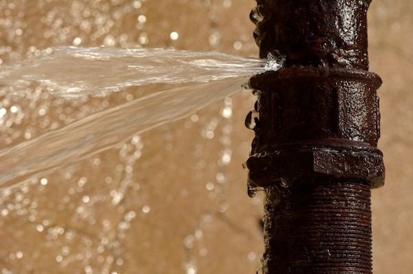 A burst water pipe. 