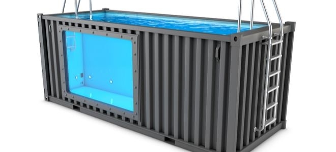 shipping container swimming pool design with transparent side panel