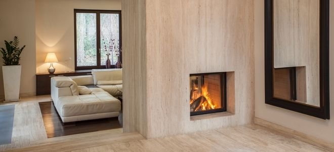 A wall fireplace.