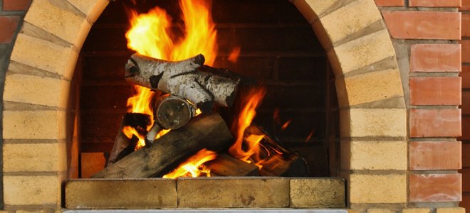 fire in a brick fireplace