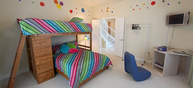 Colorful bunk beds.