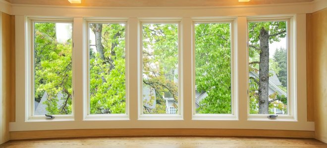 five connected windows in a kitchen-area
