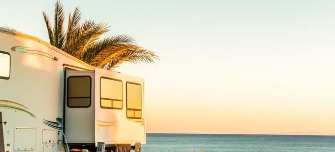 Motorhome parked by the beach