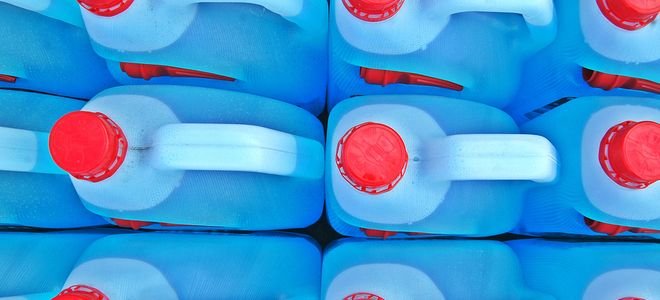 bottles of blue Detergent