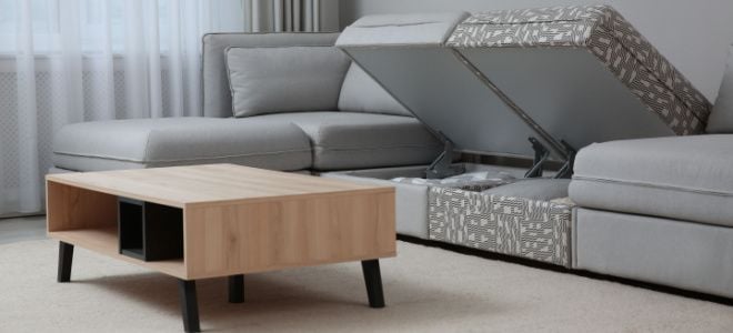 table and sofa with storage