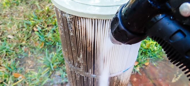 pool filter getting cleaned with water