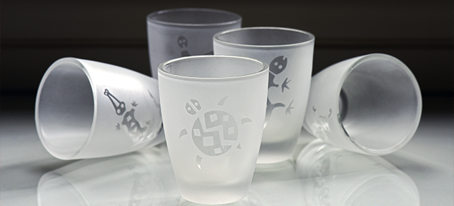 glassware etched with animal designs