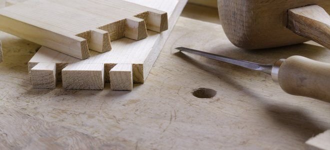 A piece of wood with dovetail joints