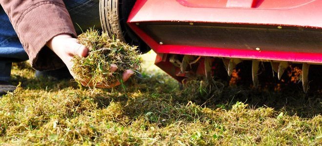 An aerator machine on a lawn