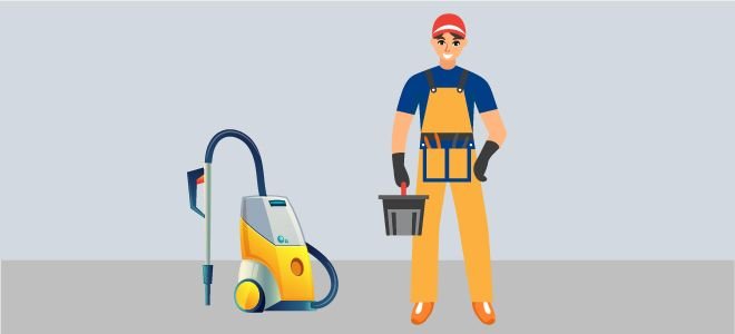 A professional repairman and an electric pressure washer