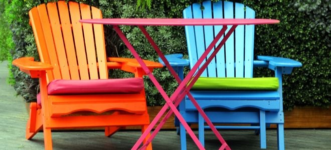 Colorful chairs outside.