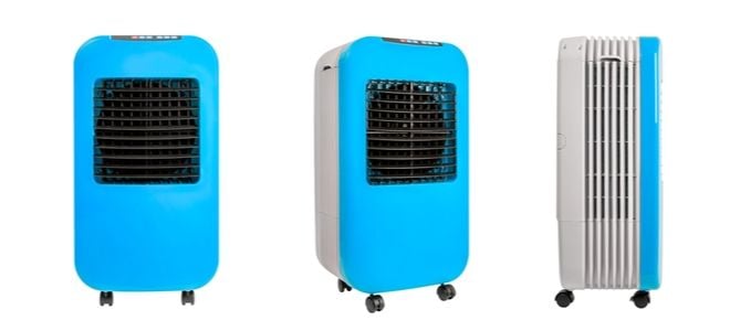 bright blue portable evaporative cooler