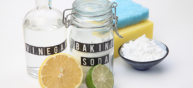 baking soda and vinegar with citrus and sponges