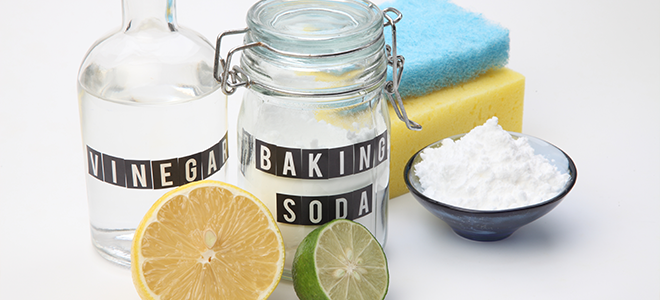 vinegar, baking soda, and cut citrus