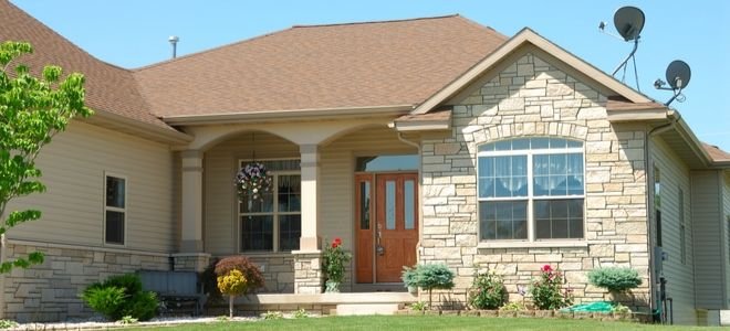 a house with stone siding