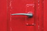 red door with lever handle