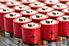A bunch of red batteries.