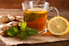 cup of tea, mint, ginger, and lemon