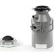 Two components to a garbage disposal sit against a white background.