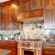Wood kitchen cabinets.