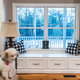 window seat with drawer cabinets and dog