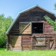 A gambrel roof on a barn.