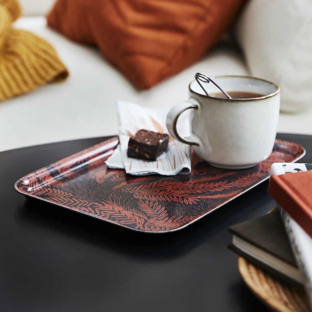 Adorable patterned tea tray featured in IKEA's fall 2021 2021 Höstkvall collection.