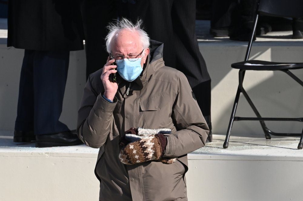 Bernie Sanders at Joe Biden's inauguration, featuring his now-viral mittens.