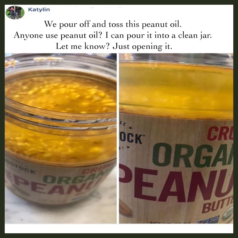 User offers up excess peanut oil via the Buy Nothing Project.