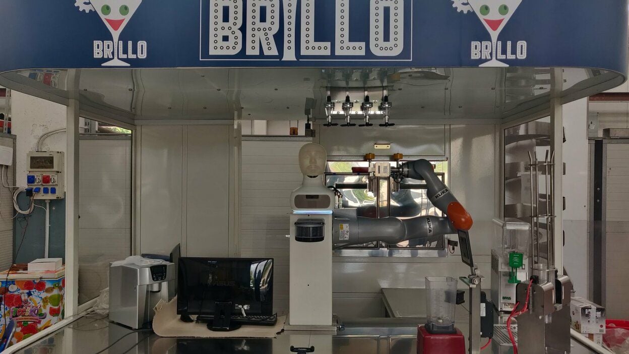 The bartending BRILLO robot is refined and worked on in the lab.