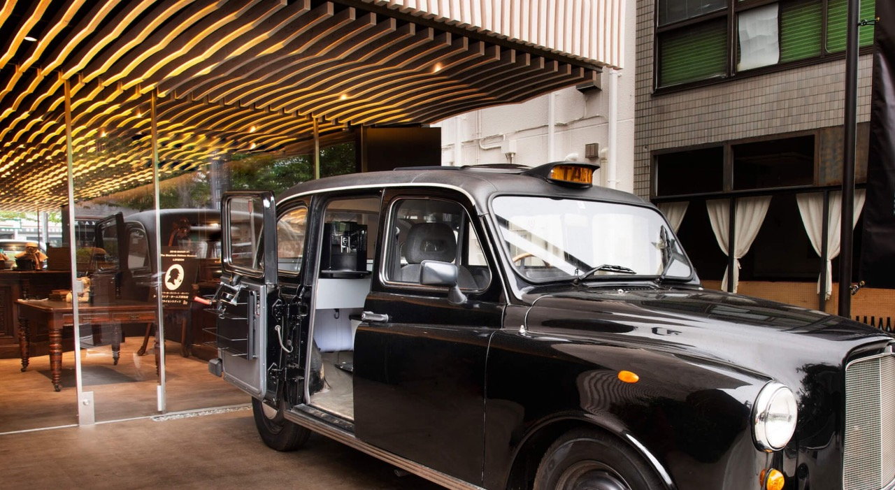 London taxi on the first floor of the new British Antique Museum in Kamakura, Japan.