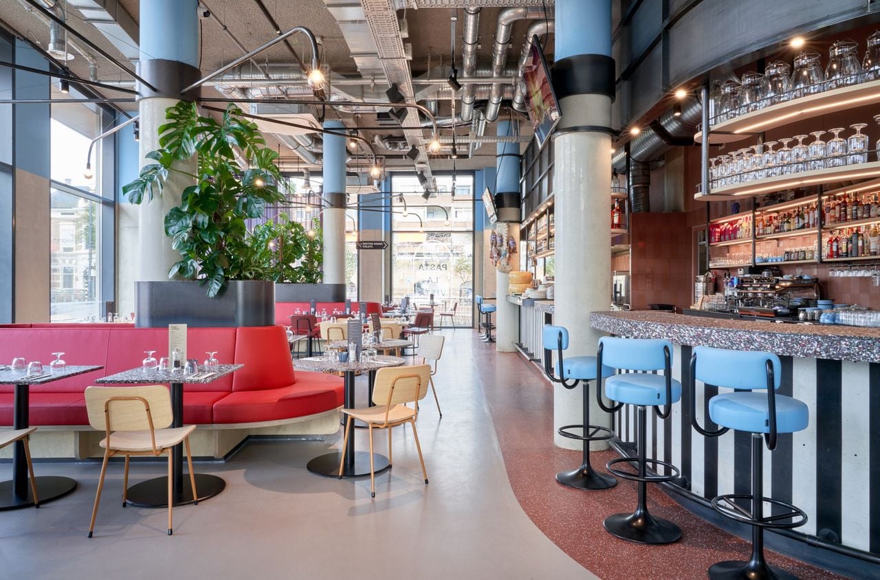 Vintage seating and powder blue accents bring the Student Hotel Delft's 