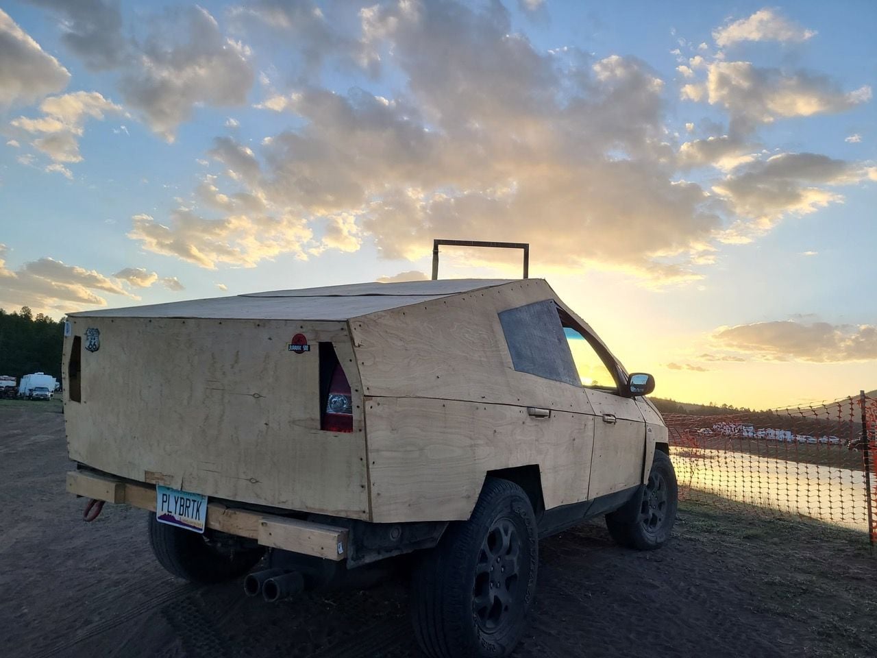 Plybertruck in the Oregon countryside at sunset. 