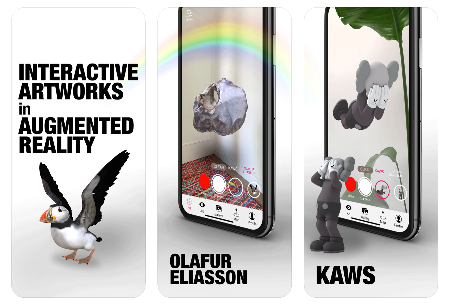 Promotional graphics for Olafur Elliason's newly released Acute Art AR artwork app. 