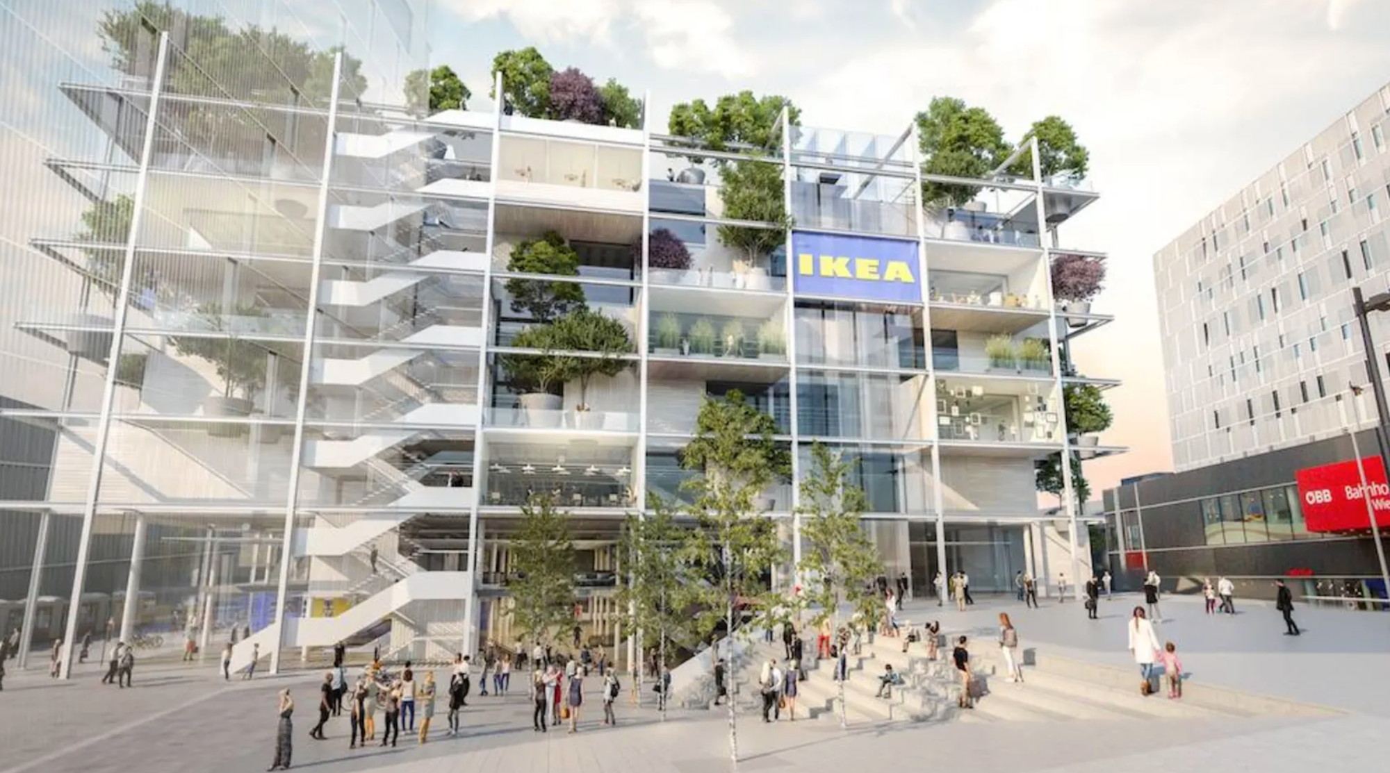 The ultra-green facade of IKEA's new urban location in Vienna, Austria.
