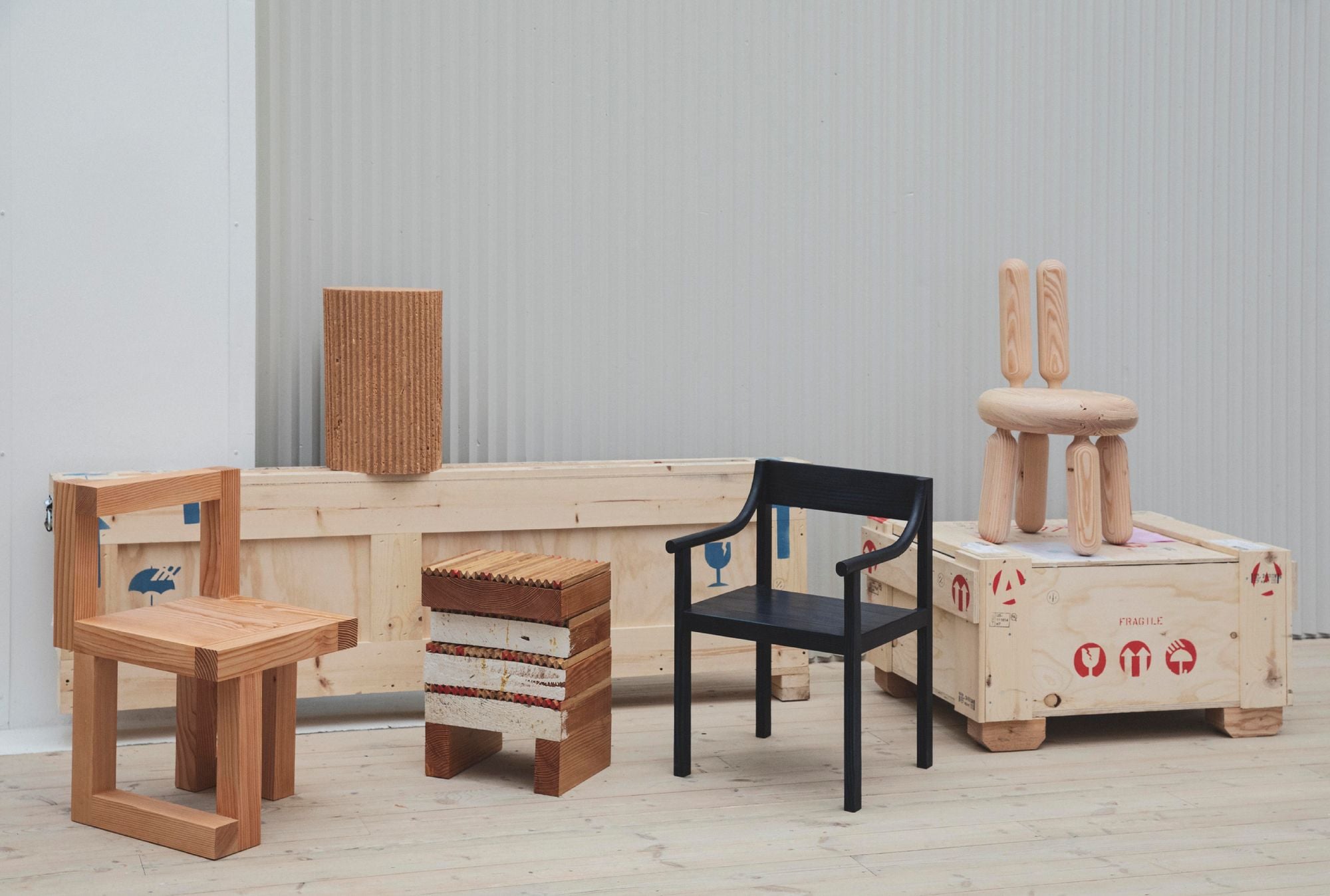 A few of the custom-made chairs displayed at Copenhagen Contemporary's Connie-Connie Café. 