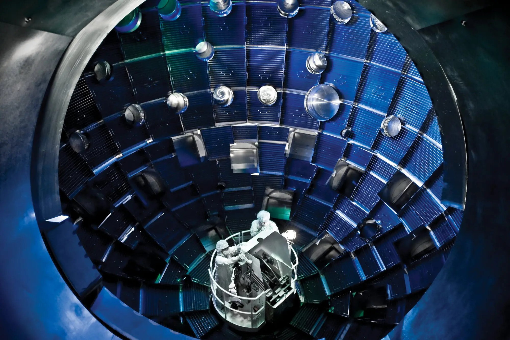 Physicists conduct nuclear fusion experiments at the National Ignition Facility in California's Lawrence Livermore National Laboratory.